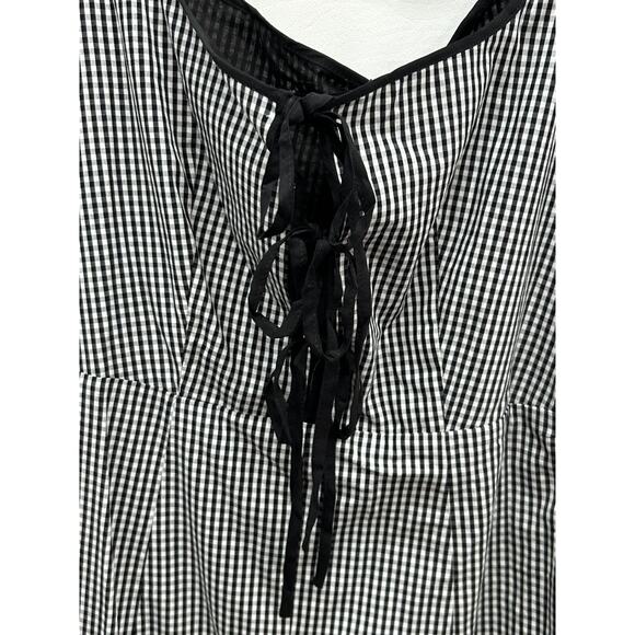 NWT O.P.T Women's Babette Black & White Gingham Lace-Up A-Line Midi Dress Size 4 - Picture 9 of 13